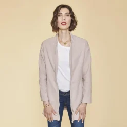 Manteau zippé col arrondi manches longues femme - Rose