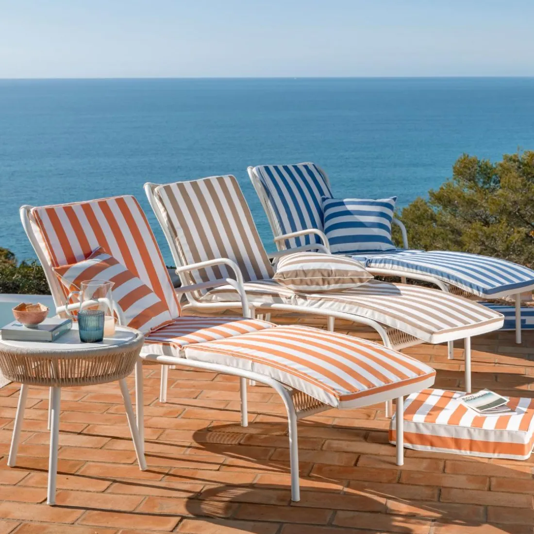 Matelas de sol en polyester PORNIC bain de soleil, rayé terracotta