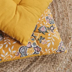 Matelas de sol INDIAN FLOWERS Shiva 60 x 120 x 7 cm en gaze de coton Ocre