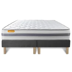 Matelas double sommiers gris Memo Spring Ressorts ensaches 3 zones de confort MAXI épaisseur