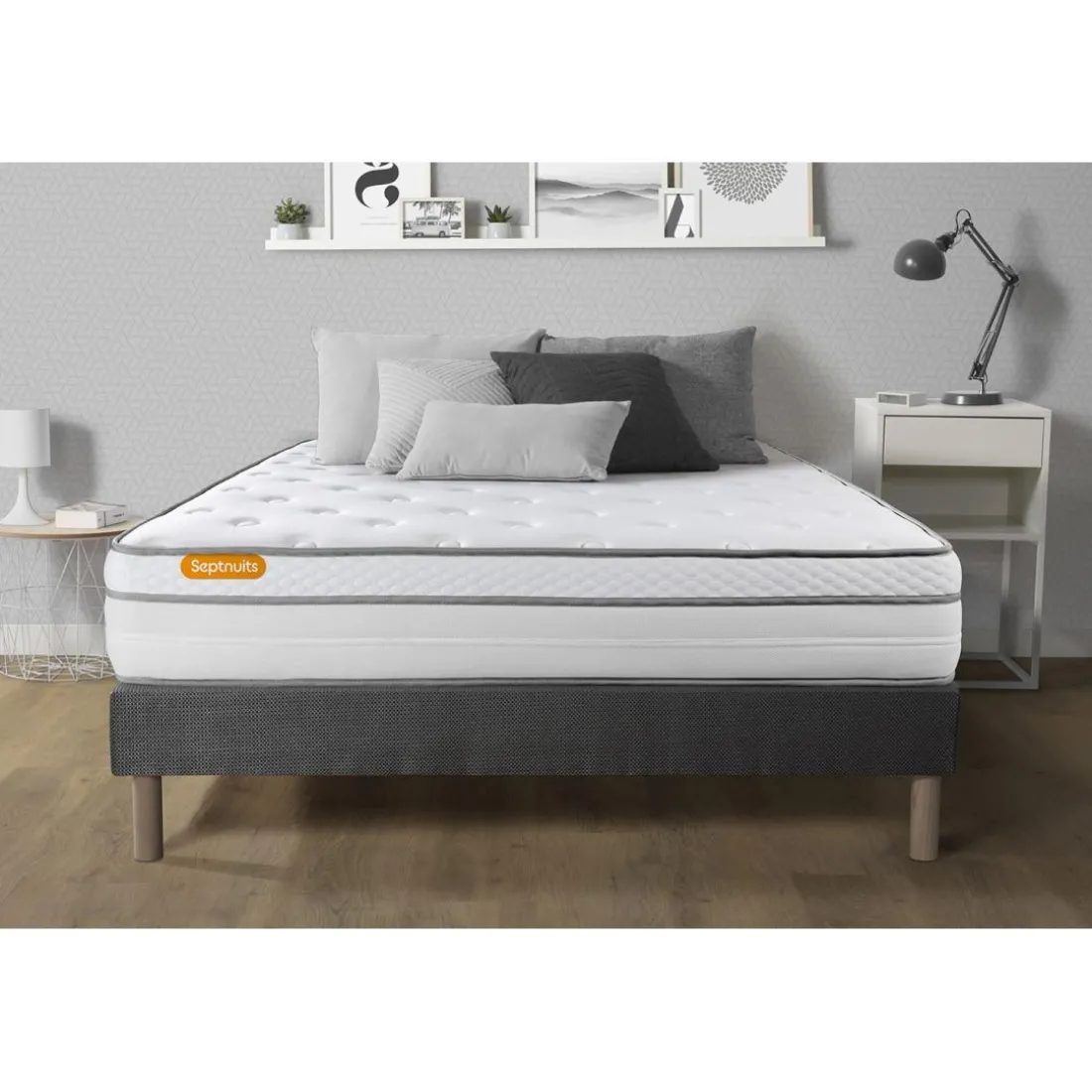 Matelas sommier gris Luxe Ressorts ensaches memoire de forme 5 zones de confort MAXI epaisseur