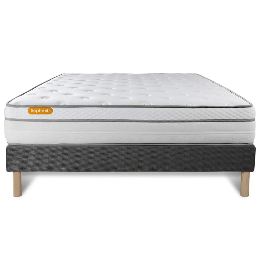 Matelas sommier gris Luxe Ressorts ensaches memoire de forme 5 zones de confort MAXI epaisseur