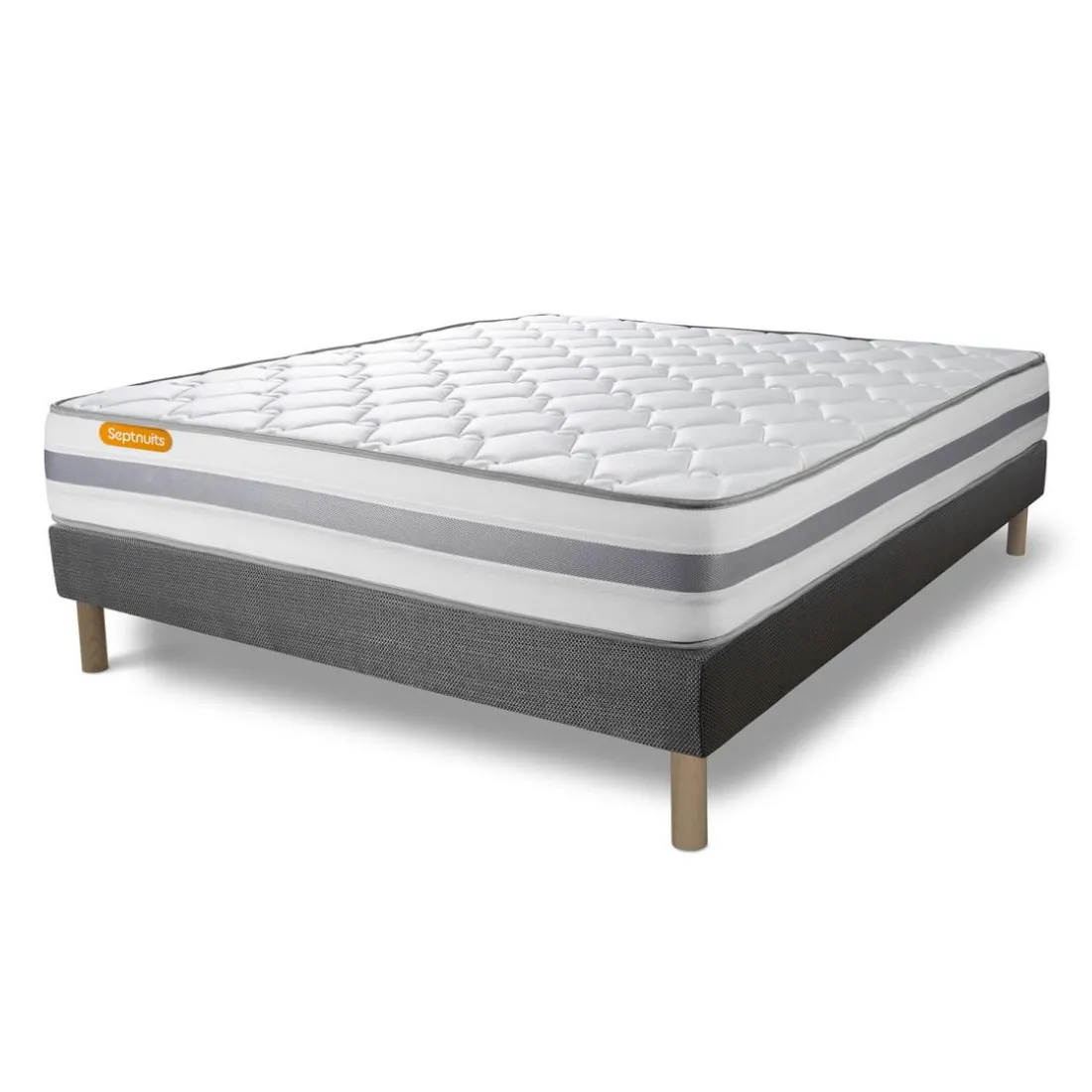 Matelas sommier gris Memo Spring Ressorts ensaches 3 zones de confort MAXI epaisseur