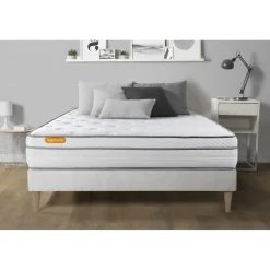 Matelas sommier kit blanc Memo Luxe Ressorts ensaches memoire de forme MAXI epaisseur