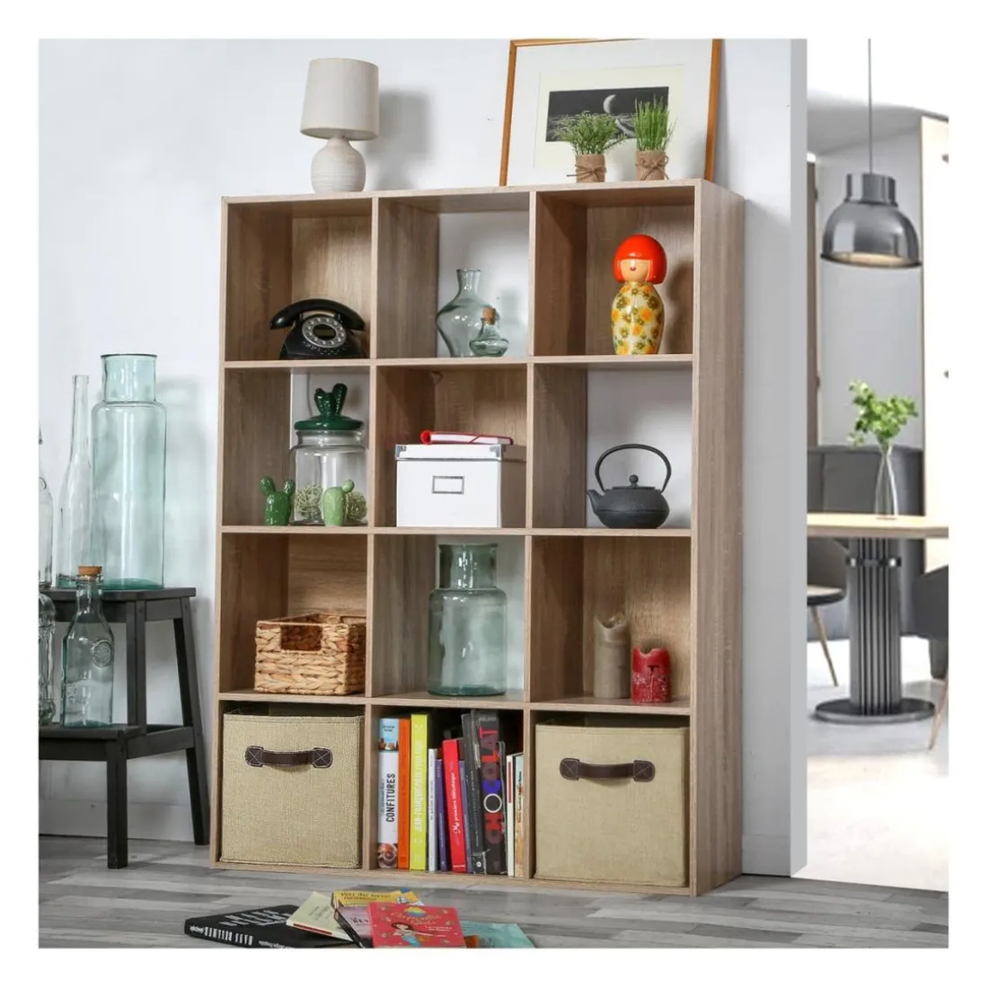 Meuble à 12 cases en bois Beige