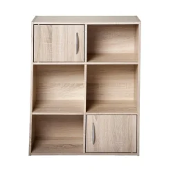 Meuble à 6 cases et 2 portes en bois beige