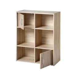 Meuble à 6 cases et 2 portes en bois beige