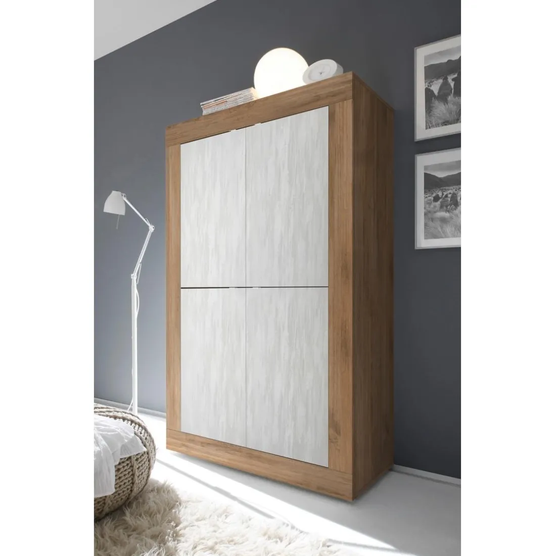 Meuble 4 portes en bois bicolore