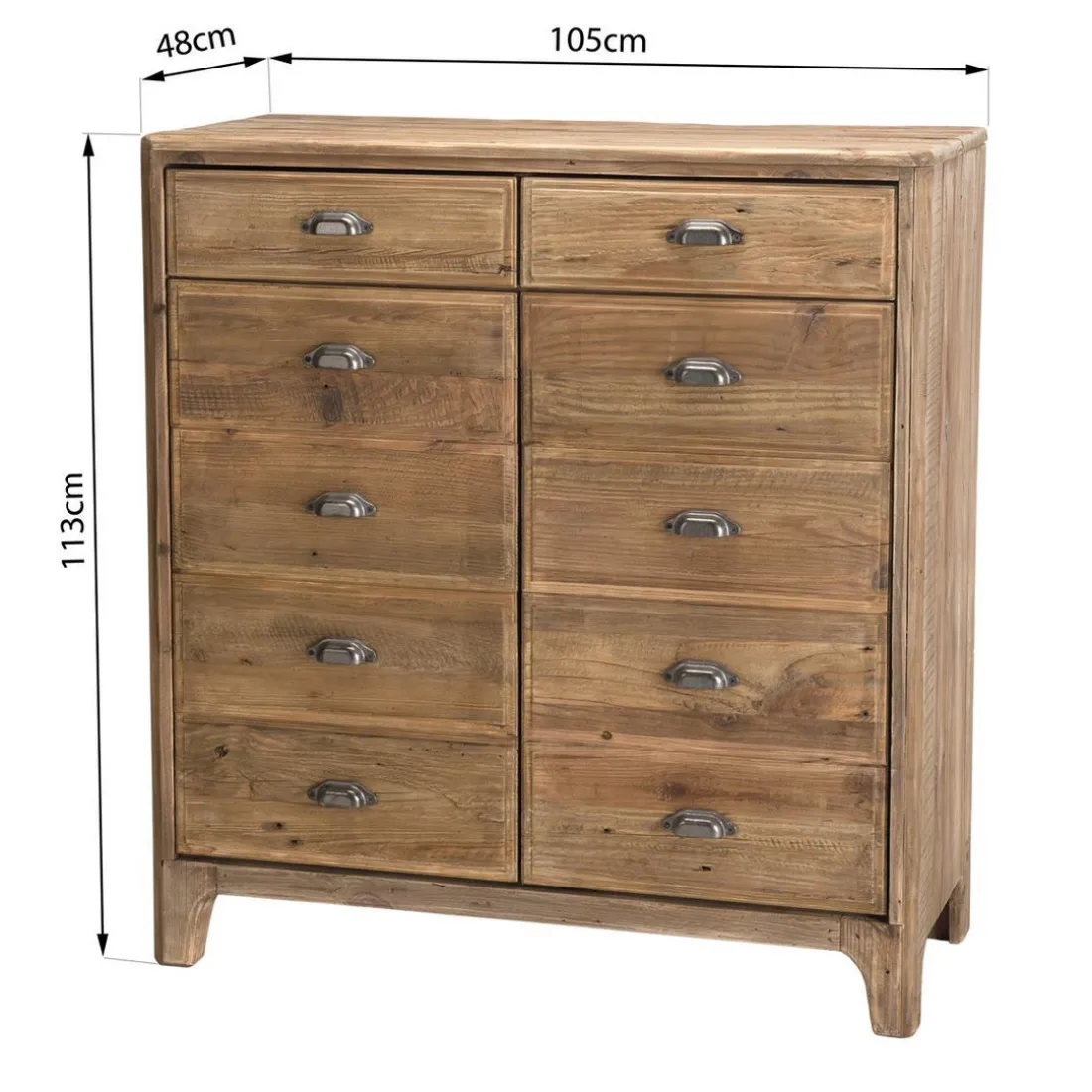 Meuble ANDRIAN 2 Tiroirs 2 Portes Avec Deco Faux Tiroirs Bois Pin Recyclé