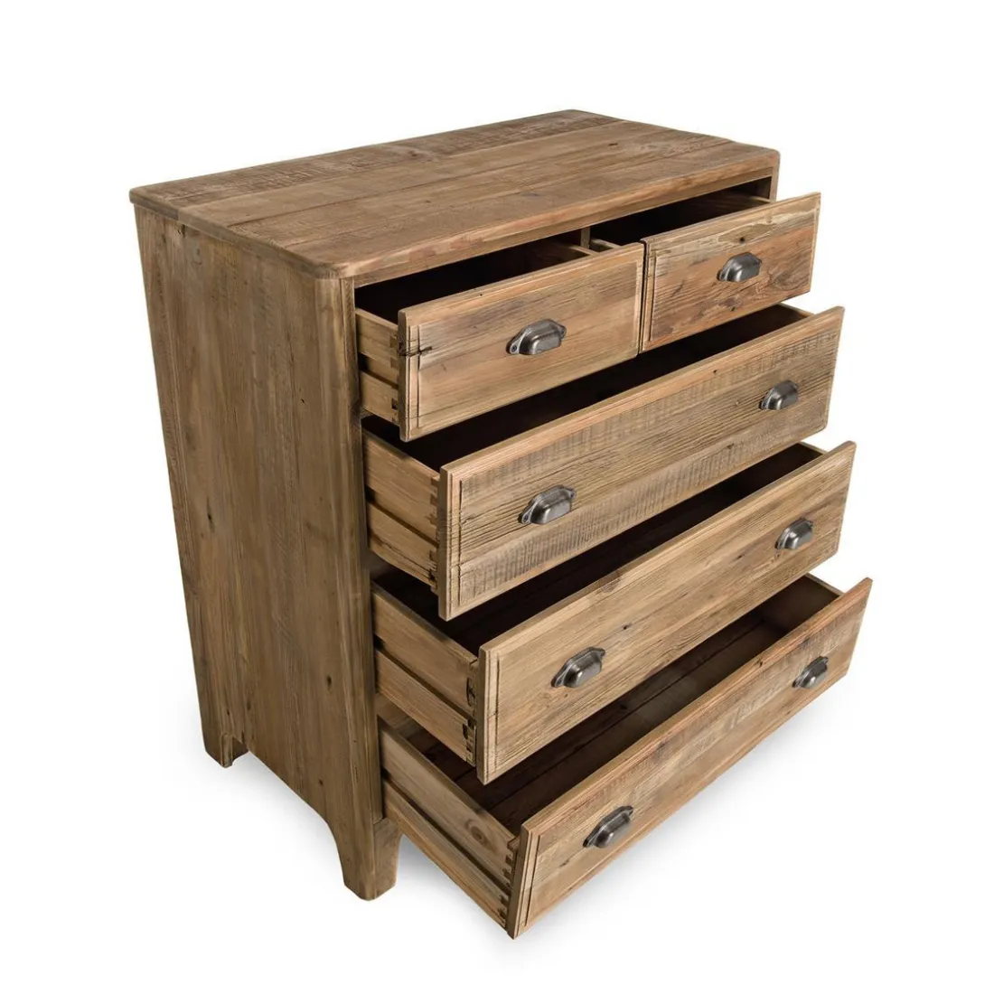 Meuble Chiffonnier ANDRIAN 5 Tiroirs Bois Pin Recyclé