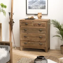Meuble Chiffonnier ANDRIAN 5 Tiroirs Bois Pin Recyclé