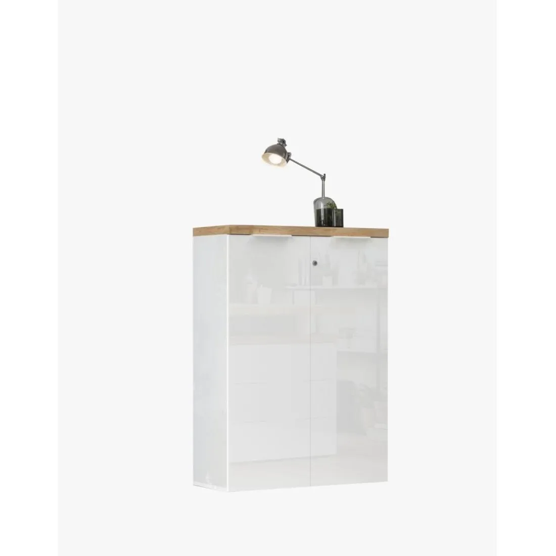 Meuble de bureau bas 2 portes 2 étagères avec serrure à clé poigné métal EASY