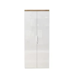 Meuble de bureau haut 2 portes 4 étagères avec serrure à clé poigné métal EASY