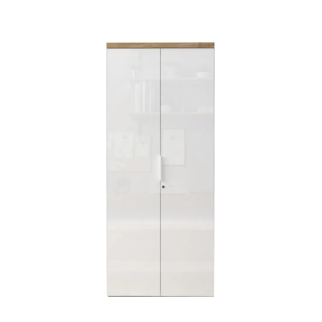 Meuble de bureau haut 2 portes 4 étagères avec serrure à clé poigné métal EASY