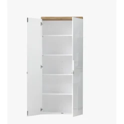 Meuble de bureau haut 2 portes 4 étagères avec serrure à clé poigné métal EASY