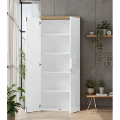 Meuble de bureau haut 2 portes 4 étagères avec serrure à clé poigné métal EASY