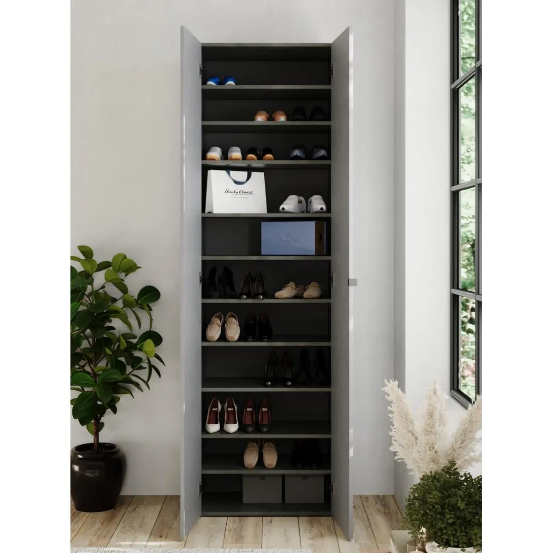 Meuble de rangement 2 portes 10 étagères reglable Blanc
