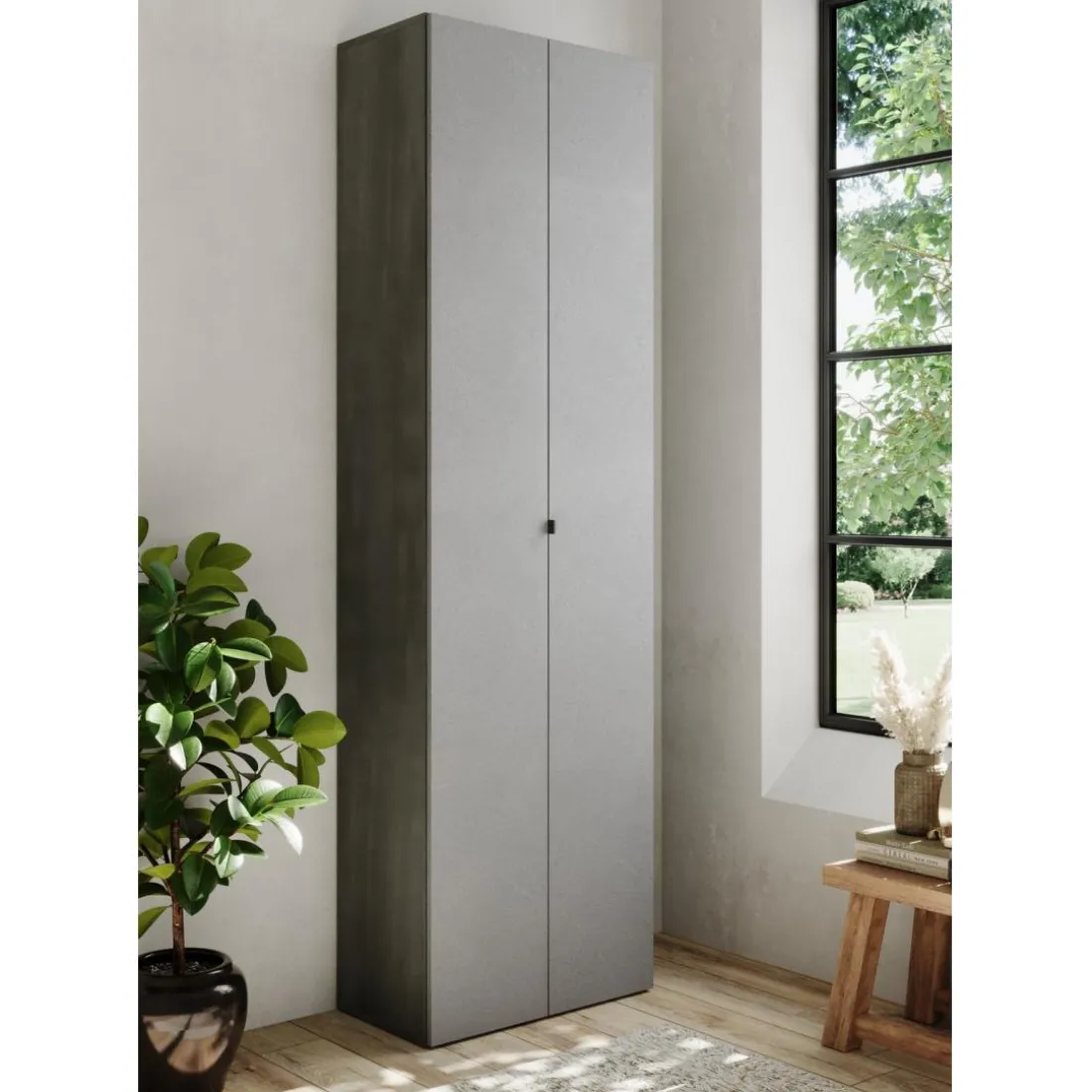 Meuble de rangement 2 portes 10 étagères reglable Blanc