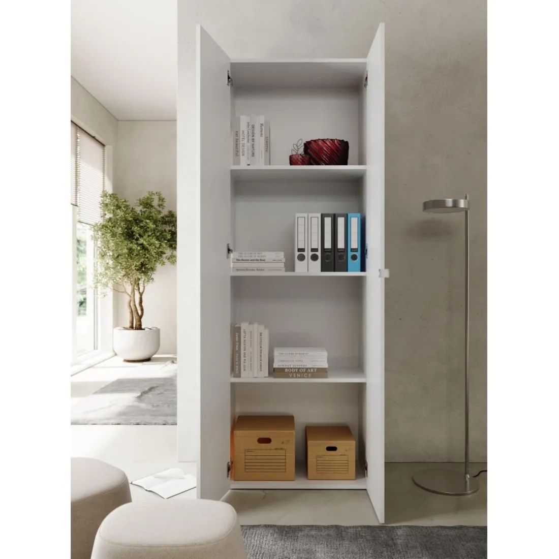 Meuble de rangement 2 portes 3 étagères