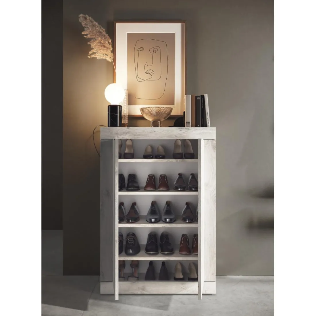 Meuble de rangement 2 portes multifonctionnel Blanc