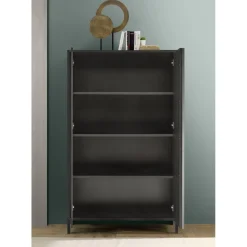 Meuble de rangement 4 portes chene noir