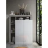 Meuble de rangement Ancona 2 Portes effet béton façacde Blanc laqué Brillant