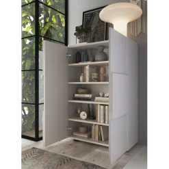 Meuble de rangement Damano 2 Portes Laqué Blanc Brillant 4 étageres L78xH 116 cm
