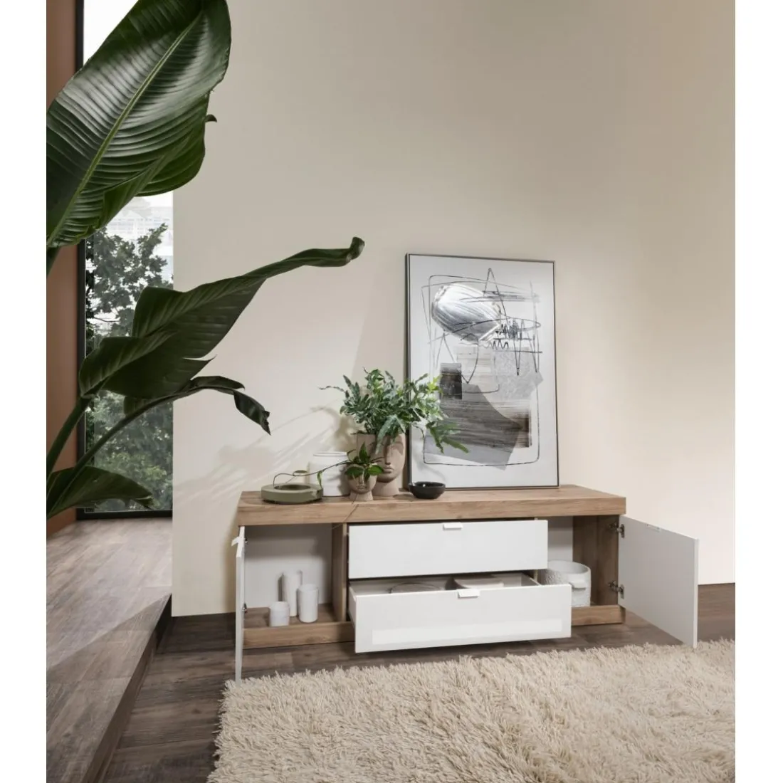 Meuble de TV lowboard 2 portes chene cadiz