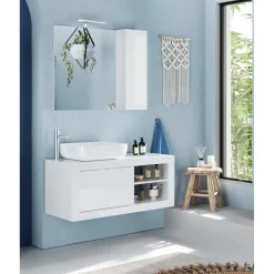 Meuble salle de bain Bari suspendu 2 Portes et 2 niches vasque à poser