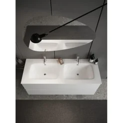 Meuble salle de bain Sienna suspendu laqué brillant blanc 2 tiroirs avec double vasque