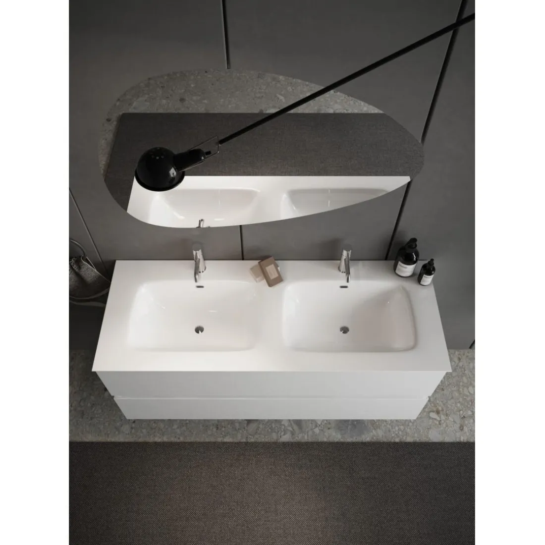 Meuble salle de bain Sienna suspendu laqué brillant blanc 2 tiroirs avec double vasque