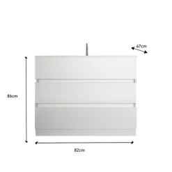 Meuble salle de bain Sienna sur pieds 3 tiroirs vasque integrée en céramique 80 cm