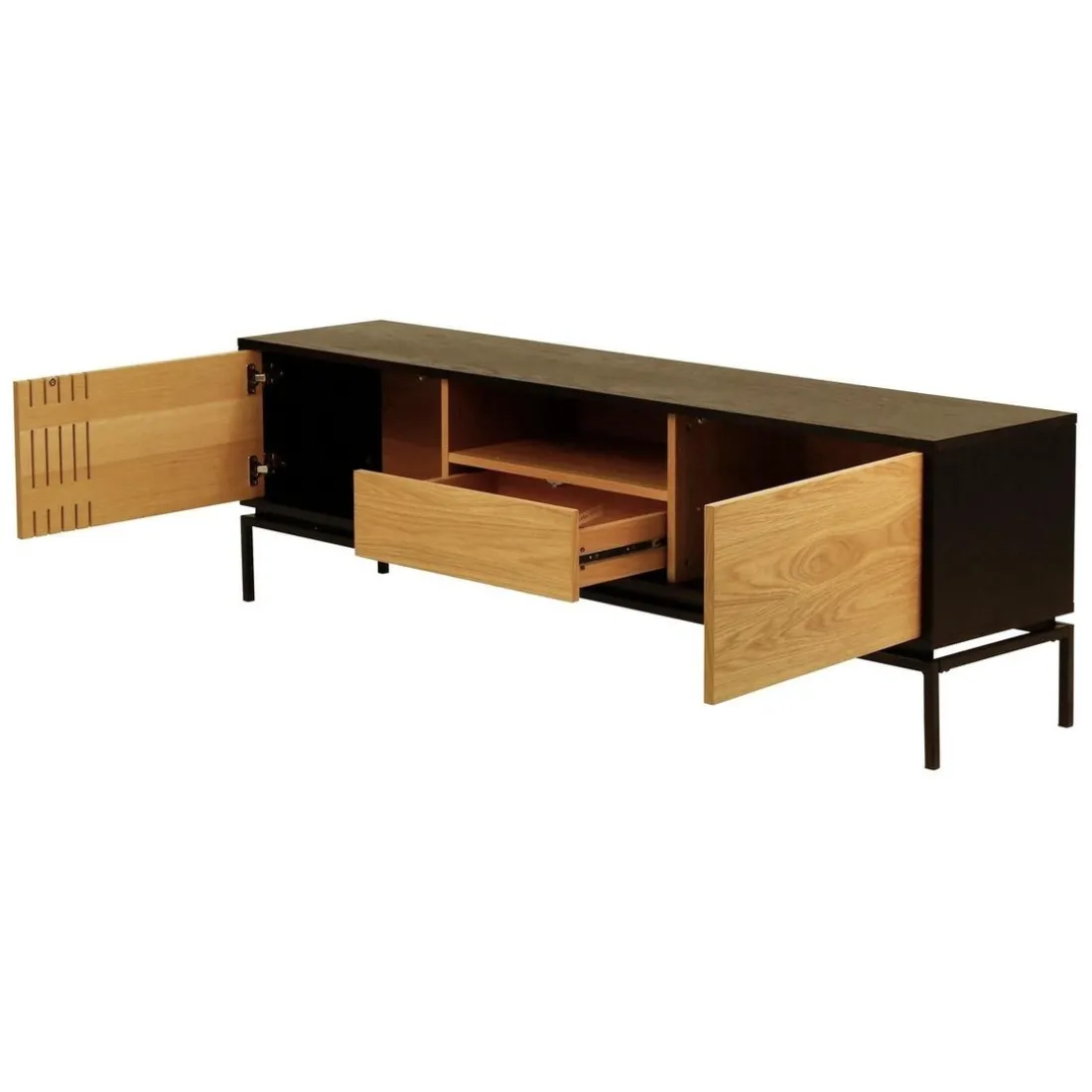 Meuble télé 180cm naturel et noir