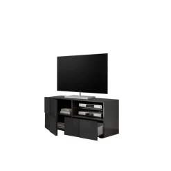 Meuble TV 1 porte et 1 tiroir DAMA laqué anthracite brillant