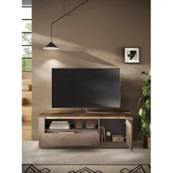 Meuble tv 1 porte et 1 tiroir et niche ISCHIA avec éclairage LED intégré