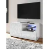 Meuble TV 1 porte et 1 tiroir PRISMA laqué blanc brillant