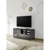 Meuble TV 1 porte et 1 tiroir MIRO laqué gris brillant