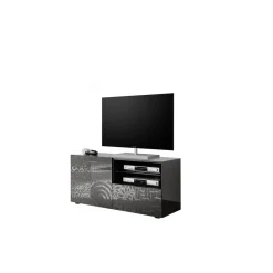 Meuble TV 1 porte et 1 tiroir MIRO laqué gris brillant