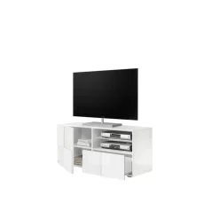 Meuble TV 1 porte et 1 tiroir DAMA laqué blanc brillant