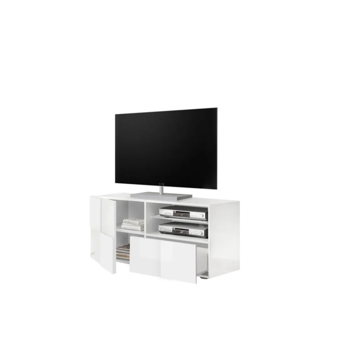 Meuble TV 1 porte et 1 tiroir DAMA laqué blanc brillant