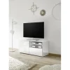 Meuble TV 1 porte et 1 tiroir MIRO laqué blanc brillant