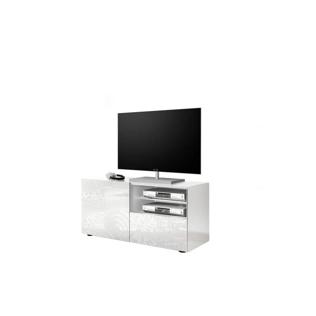 Meuble TV 1 porte et 1 tiroir MIRO laqué blanc brillant