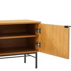 Meuble TV 2 portes 2 niches décor effet bois rainuré noir naturel SCOTT