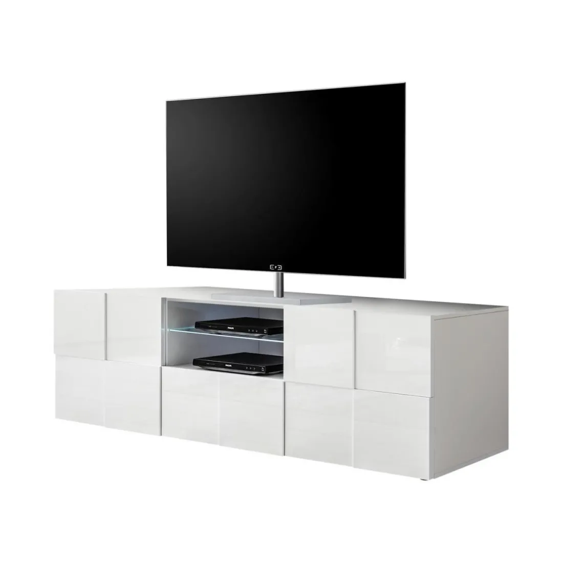 Meuble TV 2 portes 1 tiroir DAMA laqué blanc brillant