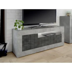 Meuble TV 3 portes battantes URBINO cement et oxyde