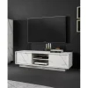 Meuble TV 2 portes CARRARA décor marbre blanc