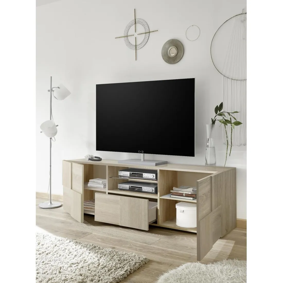Meuble TV 2 portes et 1 tiroir DAMA décor chêne samoa