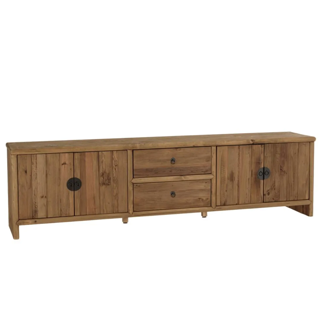 Meuble TV 2 tiroirs 4 portes bois pin recyclé SANDY