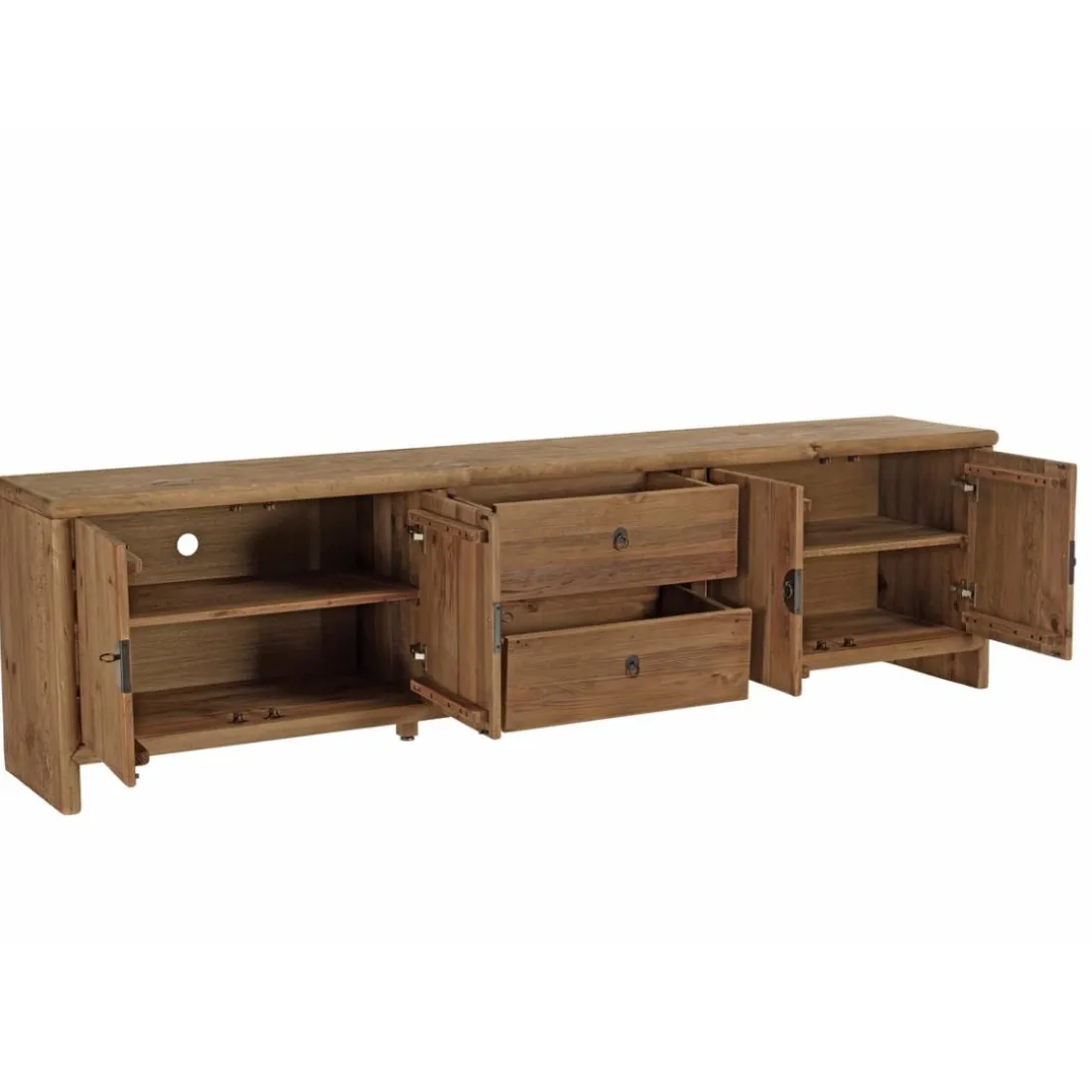 Meuble TV 2 tiroirs 4 portes bois pin recyclé SANDY