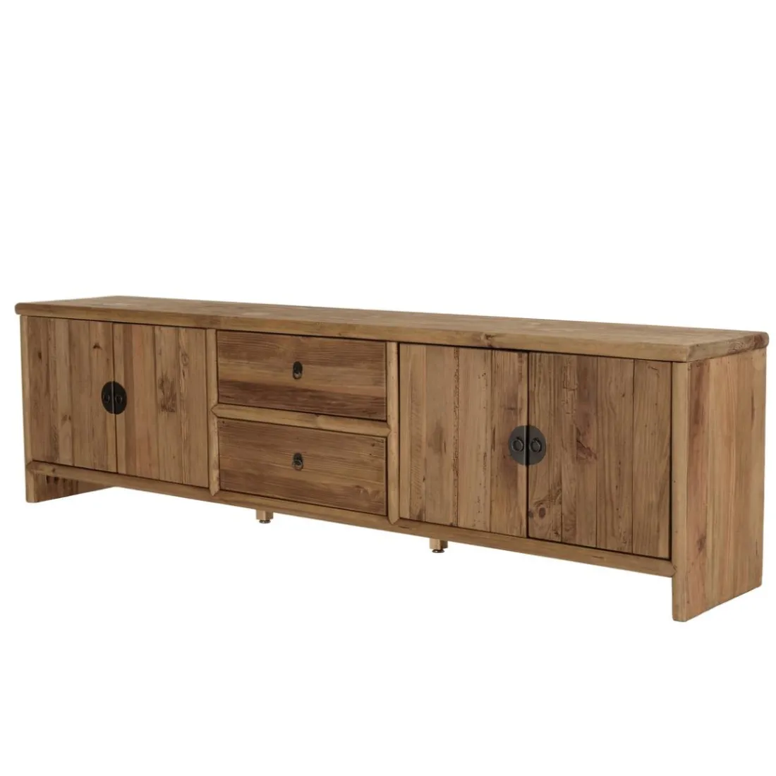 Meuble TV 2 tiroirs 4 portes bois pin recyclé SANDY
